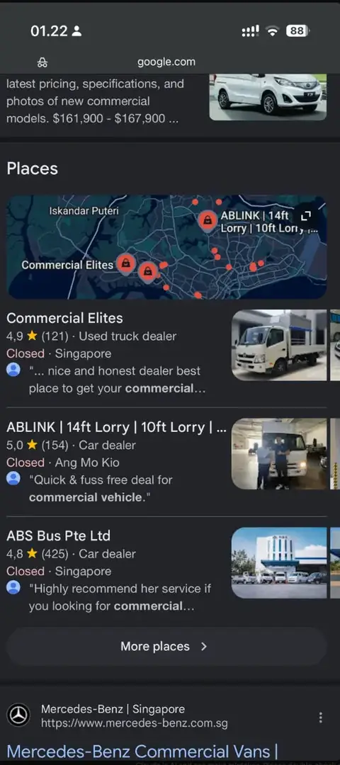 ABLINK ranking on Google for commercial vehicle Singapore
