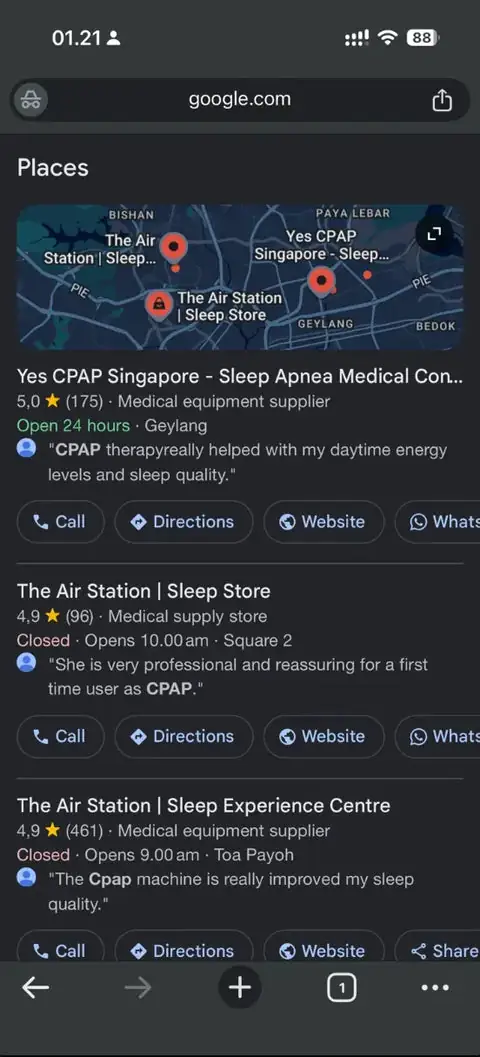 Yes CPAP ranking on Google for cpap Singapore